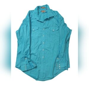 Vintage Sheplers Western Fit Teal Snap-Front Shirt Mens 18.5